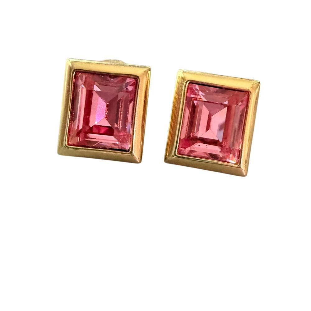 Salo Swarovski Pink Crystal & Gold Earrings Vintage